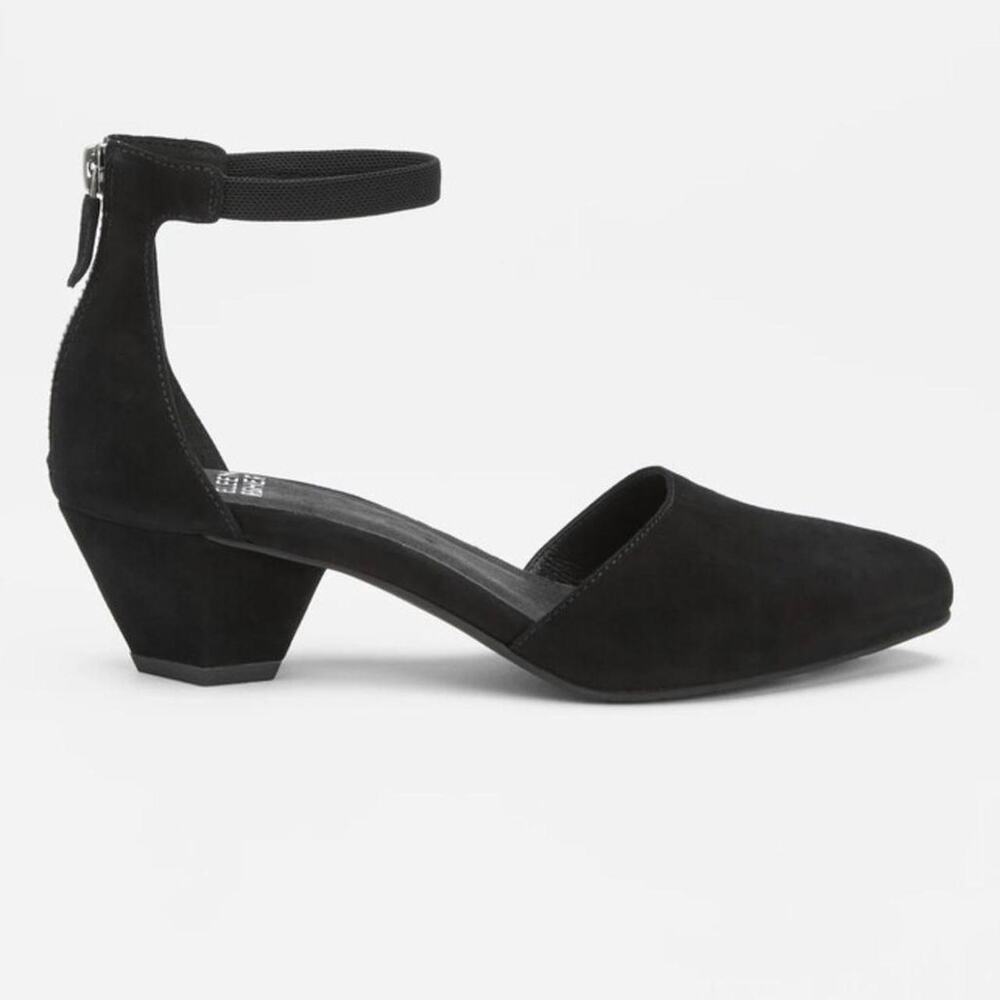 Eileen Fisher Black Suede d' Orsay‎ Ankle Strap Heels Size 11